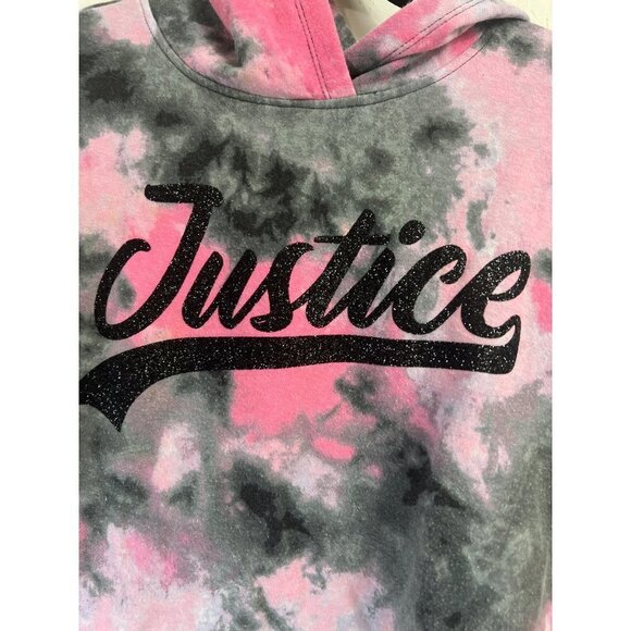 Justice Girls Large Hot Pink Black Grey Tie Die Glitter Logo Hoodie Sweatshirt B - Picture 2 of 7